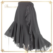 社交ダンス 衣装 スタンダード スカート レッスンウェア レディース DANCE FASHION EVE 黒 ブラック系 アシンメトリー キラキラ 社交ダンス用スカート スタンダードドレス 競技 ダンス衣装 スカート丈 ミモレ丈 ロングスカート きらきら ホログラム 光る パーティー フォーマル クラシック ブラック モダン ダンスファッションイヴ ファスナー仕様 ポリエステル 洗濯 簡単 ケア ダンス ストレッチ フィット感 プリーツ風 フレア すそ広がり 巻き風 ラテンじゃない