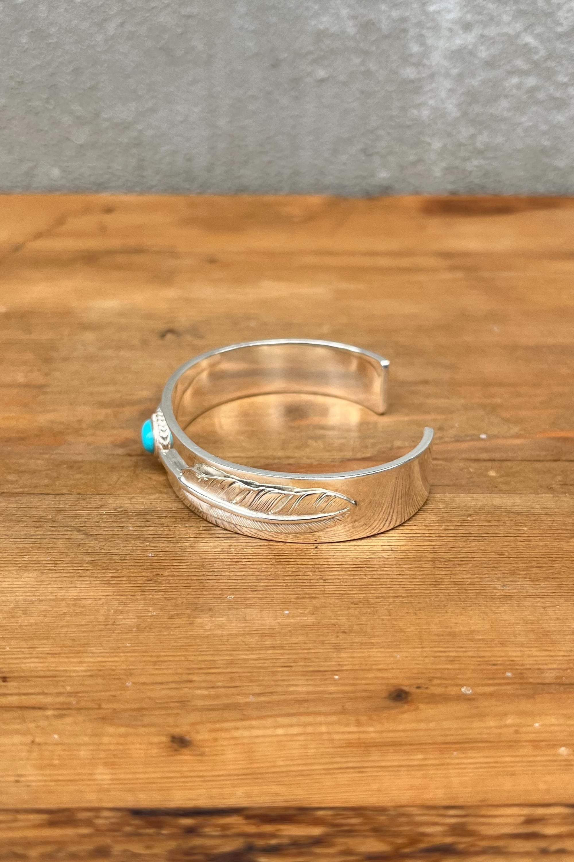 銀縄ターコイズ付フェザー平打ブレス