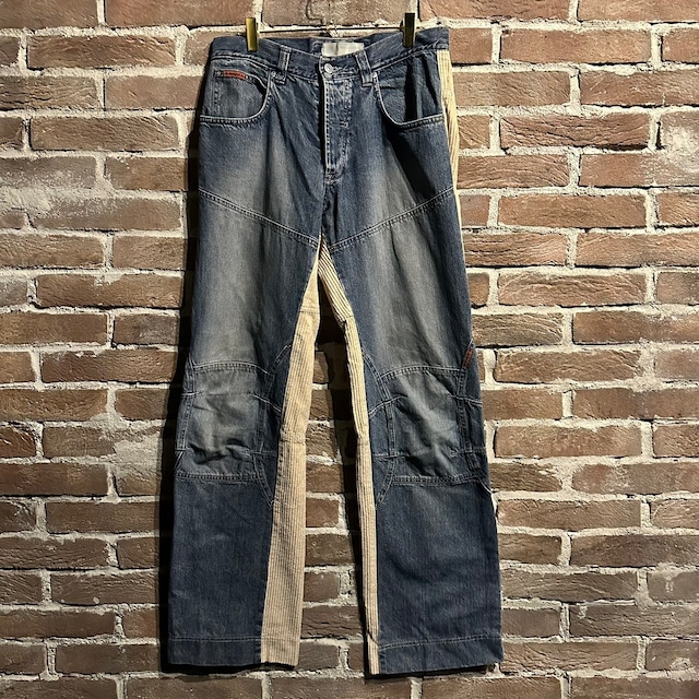 【Caka act3】Denim × Corduroy Switching Design Vintage Straight Trouser