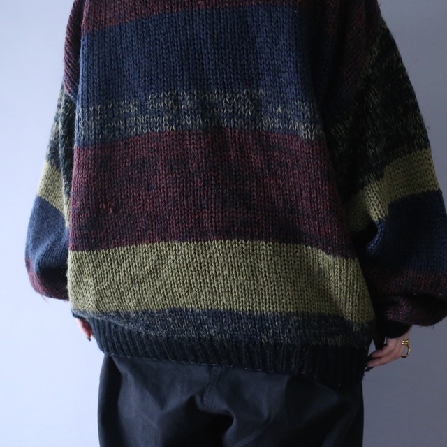 "ワニ" front patchwork design over silhouette knit