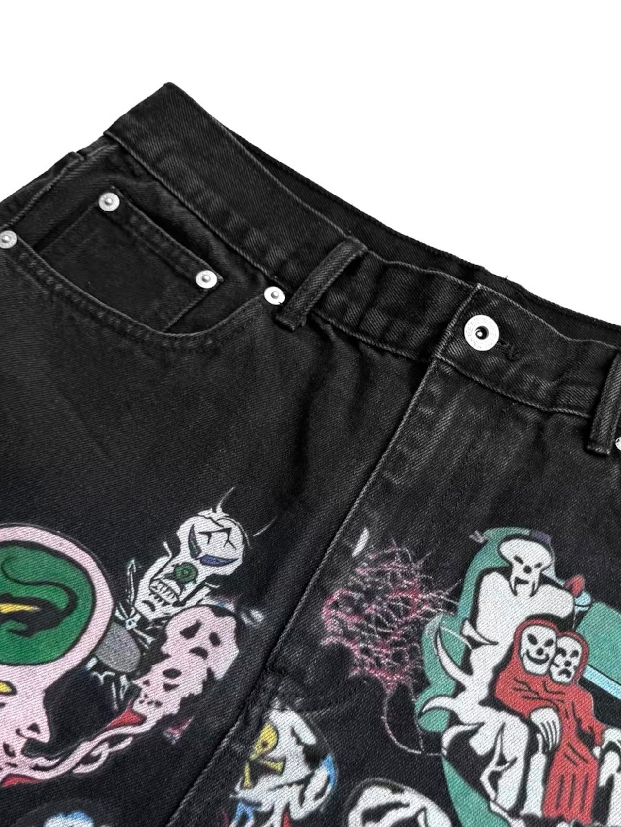 【CinderVein】Demon Skull Graffiti Print Flare Denim Pants