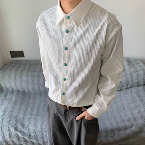 Turquoise long-sleeved button-down shirt(MT1721)