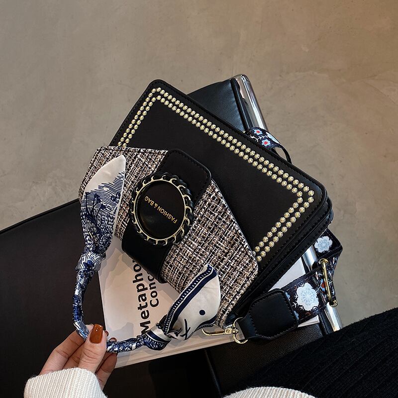 オータム格子柄スカーフ 秋物 シルク スクウェア メッセンジャーバッグ Tiancai_Wing_Bag49537717318