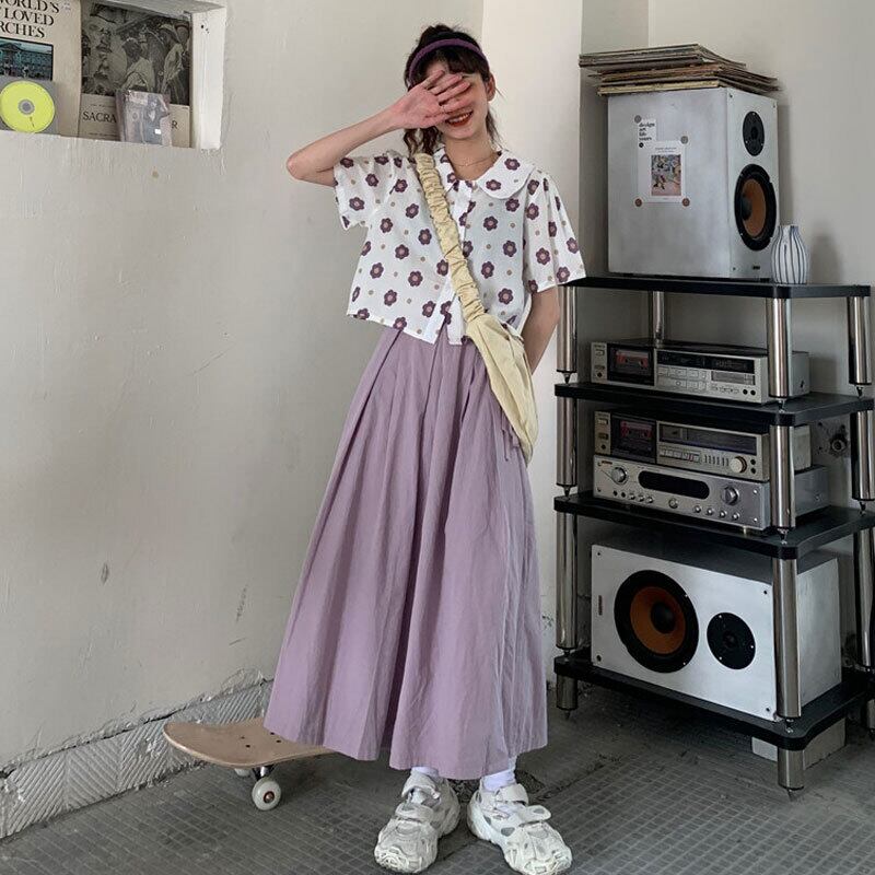 スタイルサマールーズカラーシャツ スカート 夏物 パープル 萌量不足14992387573