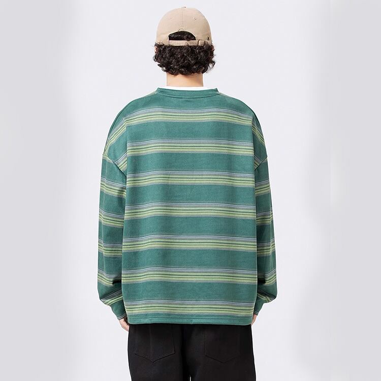 ★COLOR CONTRAST STRIPED ROUND NECK T(unisex)　　　A0791