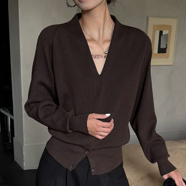 Button hem long cuffs knit pullover   G914