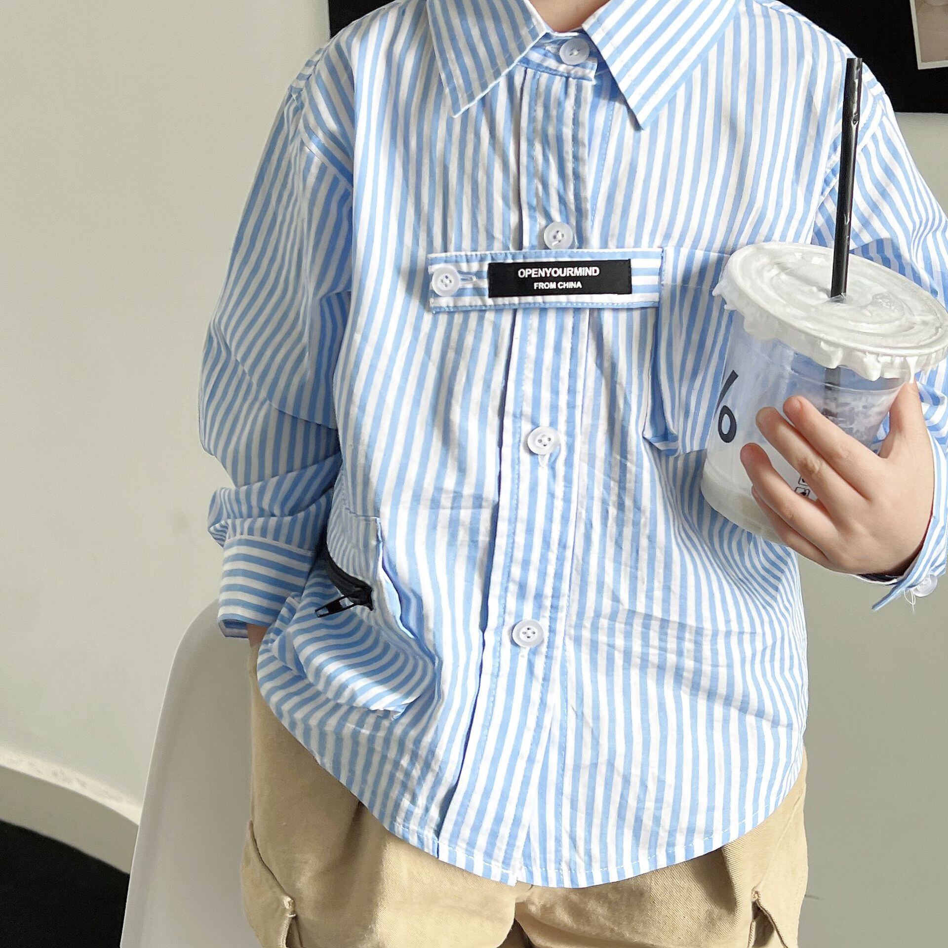 【BABY&KID】春新作ストライプデザイン感バーサタイルシャツ