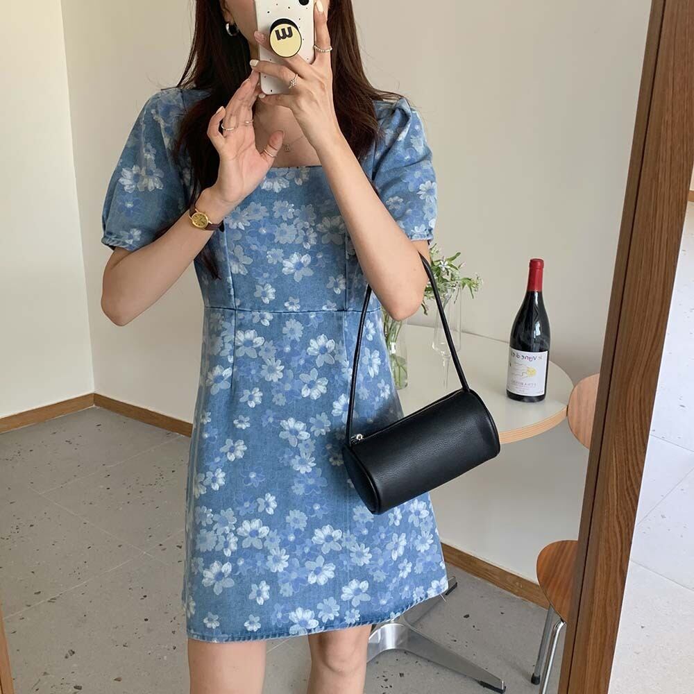 スカート ドレス サマースリム薄手Flowerデザイン ショートウェストスリーブカラー 夏物 フラワーデザイン スクウェア ビッグFスモールZ韓国2758633304