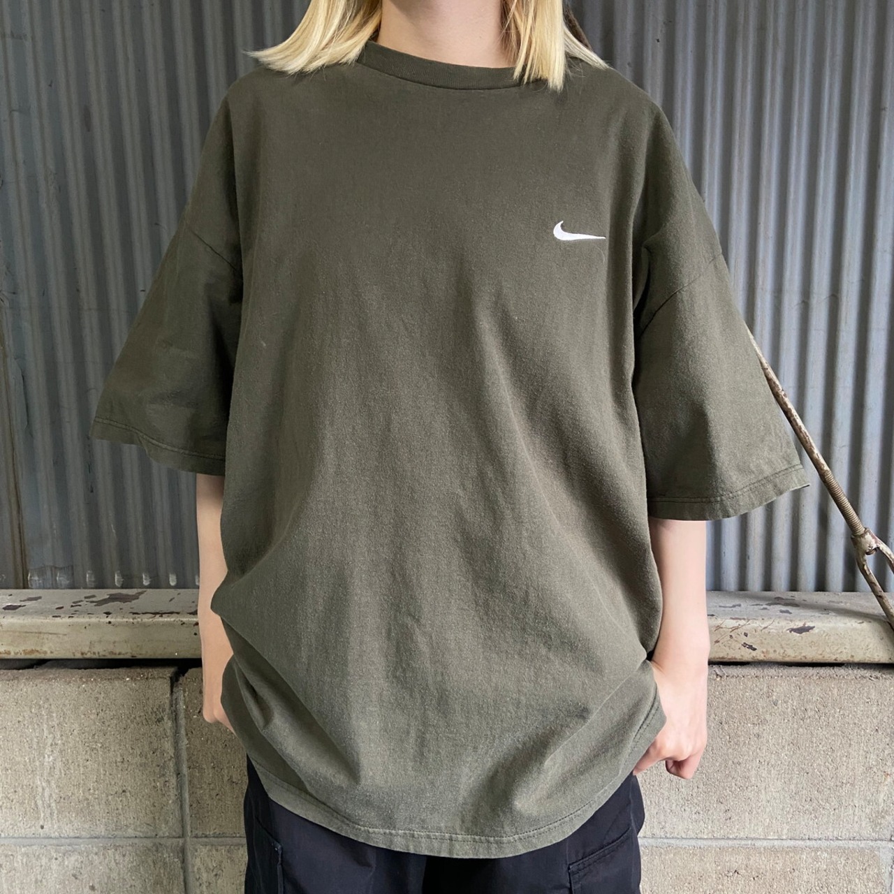 USA製 90年代 NIKE ナイキ スモールスウォッシュ 刺繍 Tシャツ メンズ 