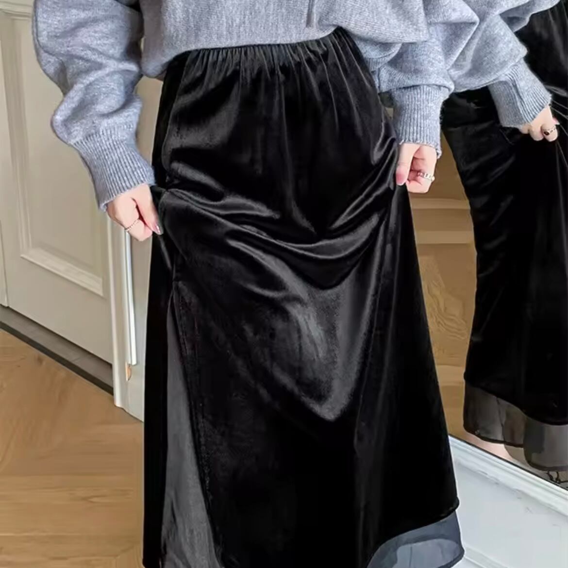 velor slit long skirt