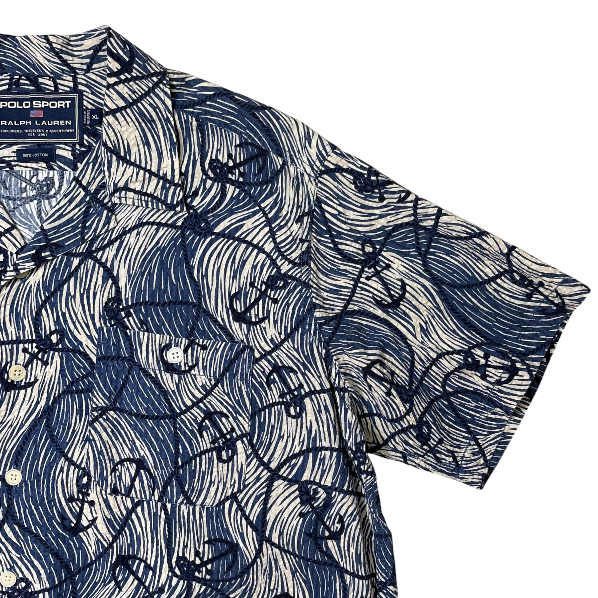 POLO SPORT ポロスポーツ 柄シャツ アンカー 碇 シアサッカー XL