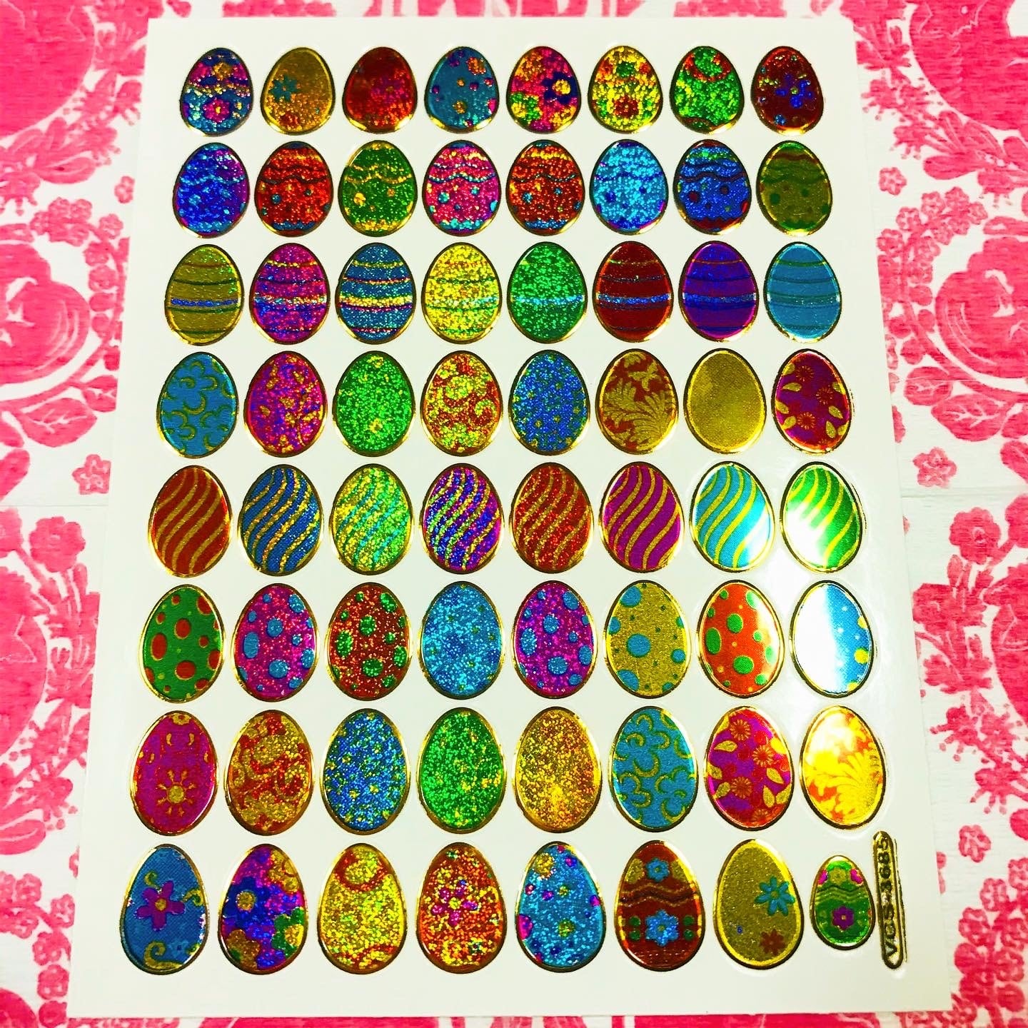 50 花柄イースターエッグ(小) レトロキラキラシール VCS-3685 VCS01