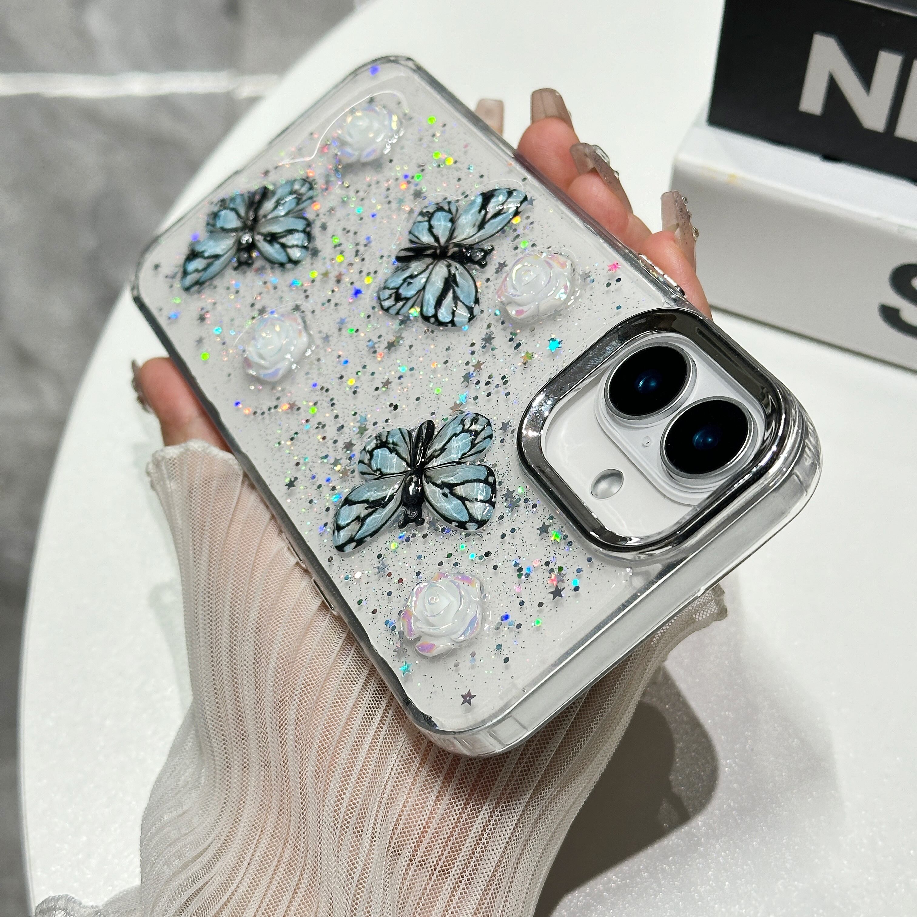 立体 蝶々 iPhone 17 16 15 14 13 12 ケース クリア おしゃれ