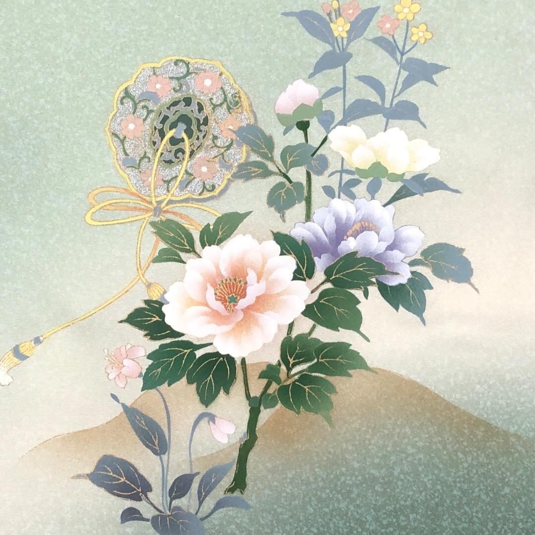 訪問着 螺鈿 上品な花模様 金銀彩 薄緑色 K-5263 訪問着 螺鈿 上品な花模様 金銀彩 薄緑色 K-5263 着物 きもの