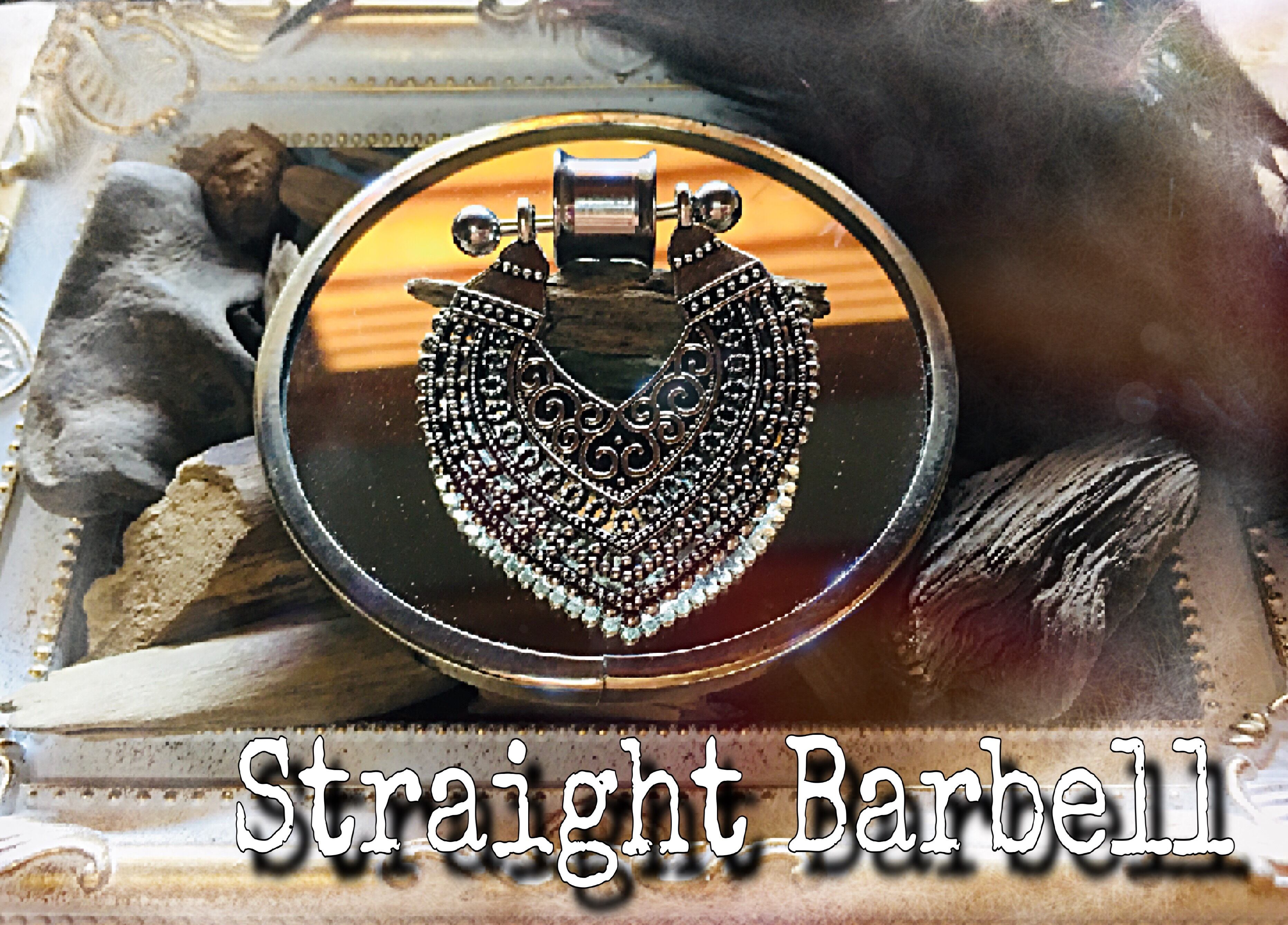 0G 8mm 1pc ストレートバーベル フレア トンネルピアス付き