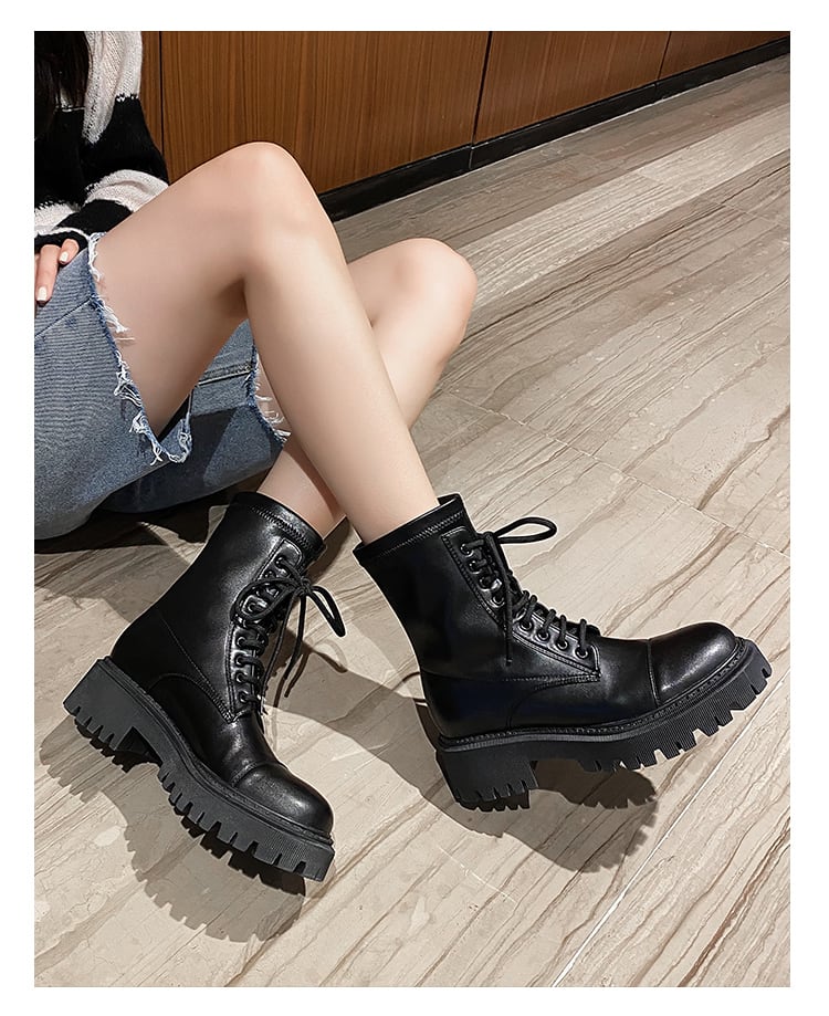 ◇ 編み上げブーツスタイルレザー ショート 靴 シューズ 秋冬