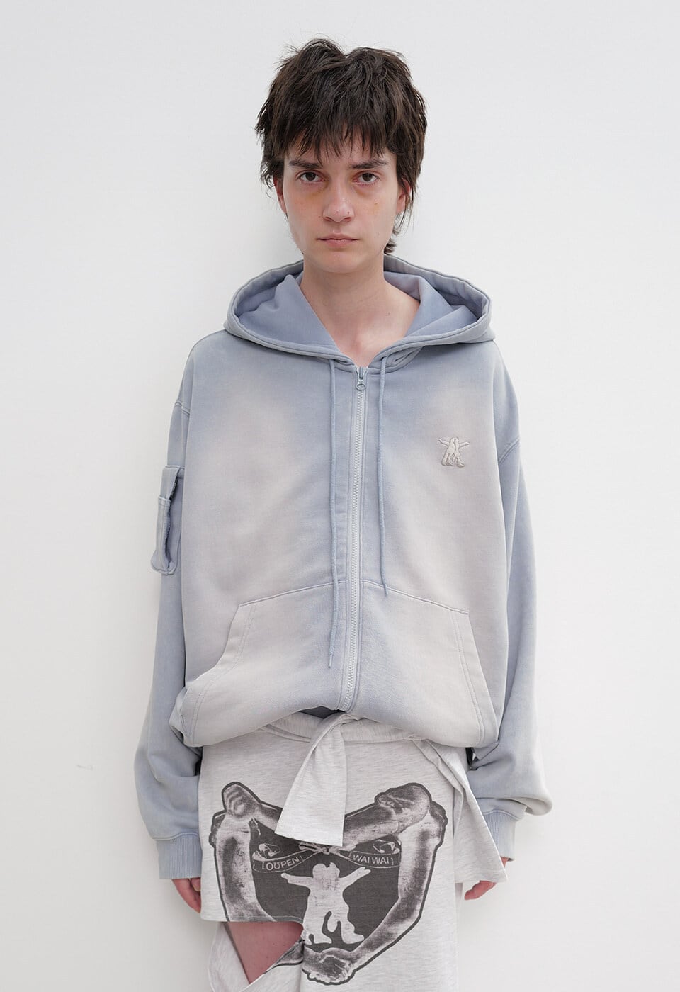 OPEN YY] POCKET WASHED BOX HOODIE, BLUE 正規品 韓国ブランド 韓国