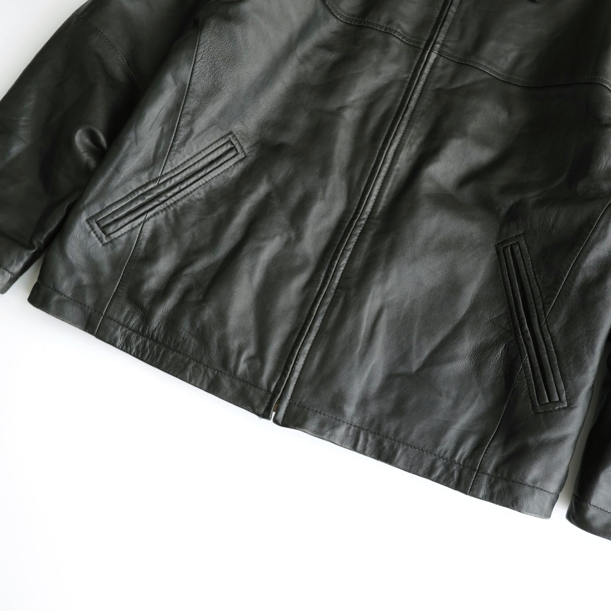 J. Ferrar ブラック レザージャケット Lサイズ J.Ferrar】90's Padded Zip up Leather Jacket Black L | RE:FOUND