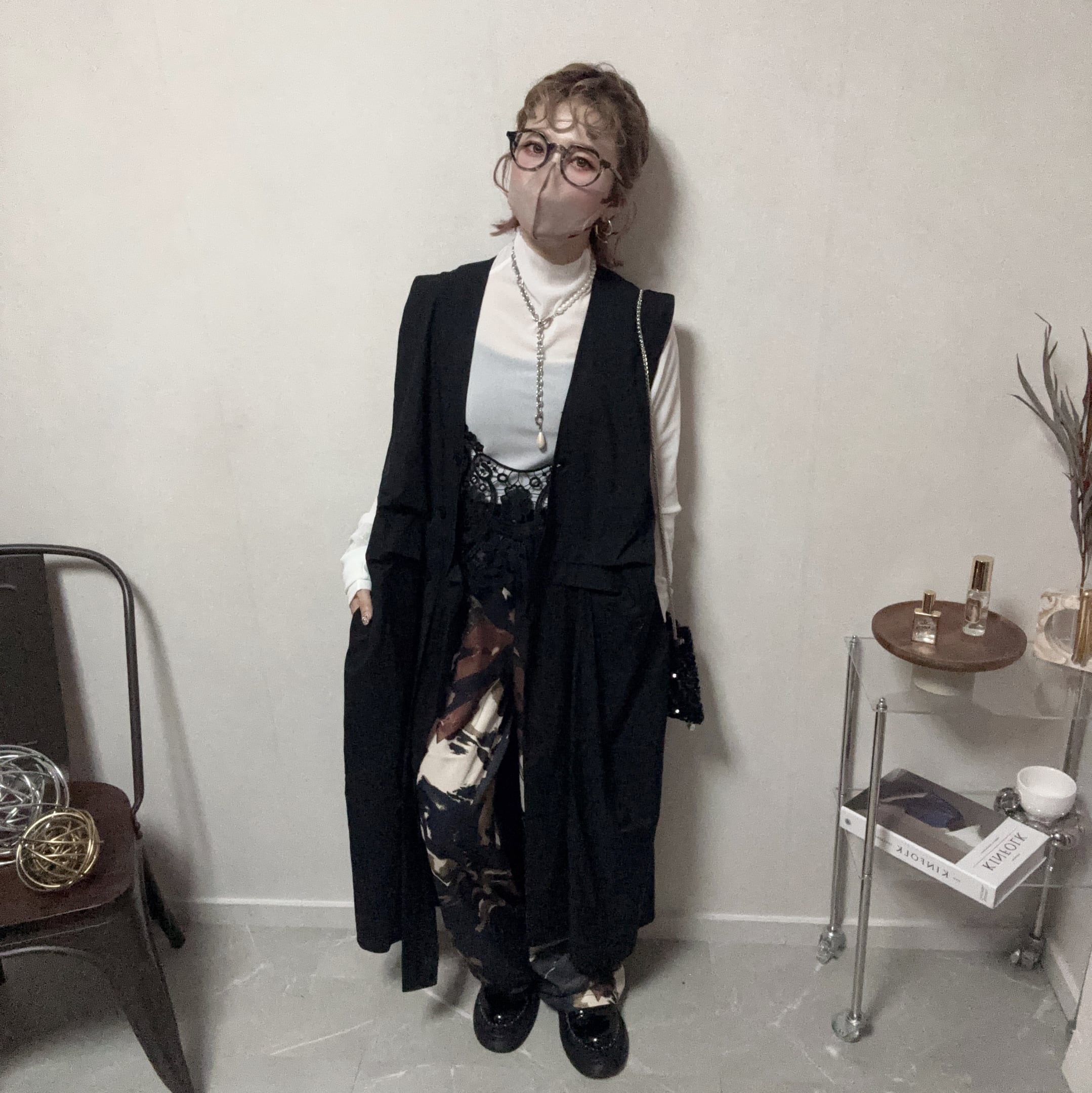 tiered west long gilet OP【Black】