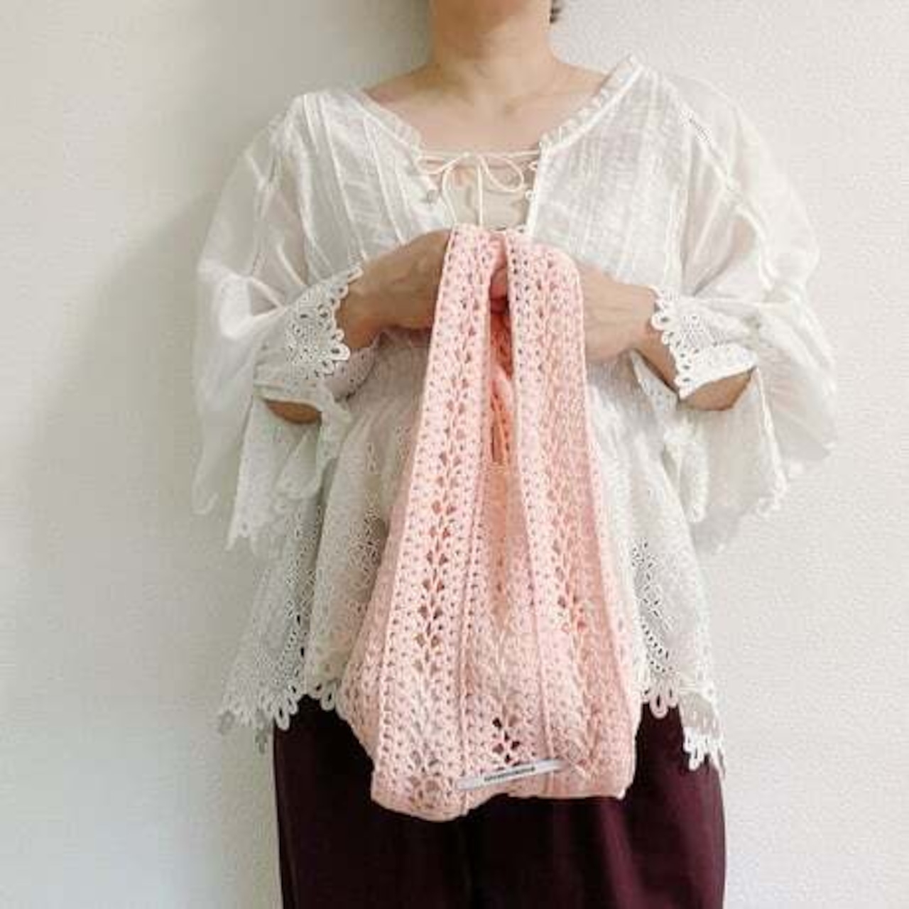 [Pattern] シェル編みのストライプメッシュバッグ