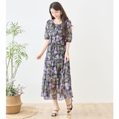 TRUBE フローラルプリントティアードワンピース【M~L】ネイビー