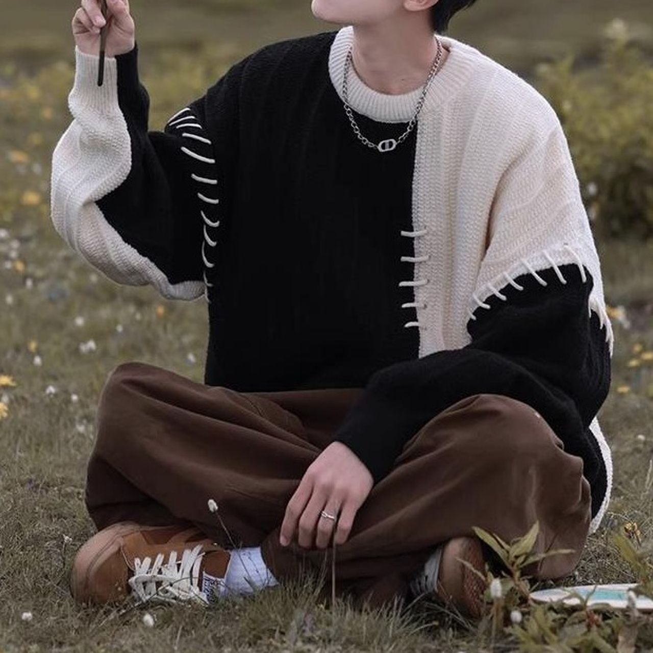 contrast color sweater(MT1338)