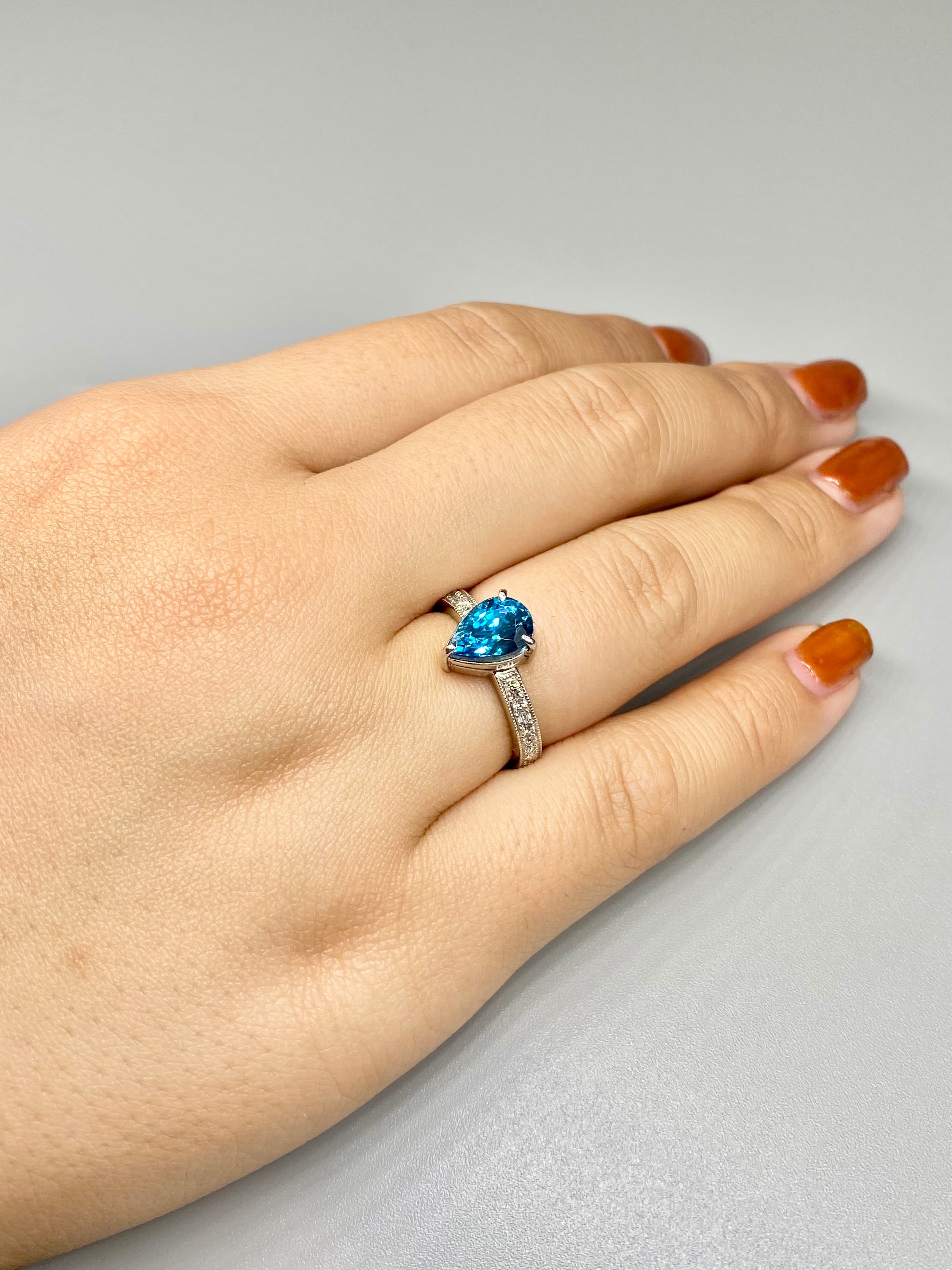 ブルージルコン 3.49ct / ダイヤモンド 計0.20ct Pt900 リング 12号