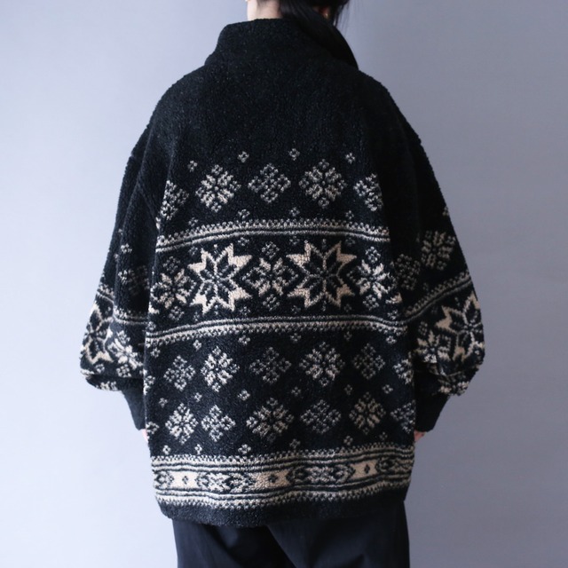 "TOMMY HILFIGER" nordic pattern over silhouette half-zip  boa fleece pullover