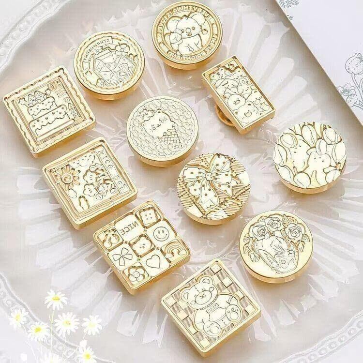 シーリングスタンプヘッド 11種 ゴールド 花柄 くま リボン 封蝋