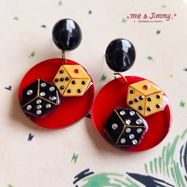 ◇Retro Twin Dice Earrings ピアス・イヤリング ◇【RED】サイコロ 