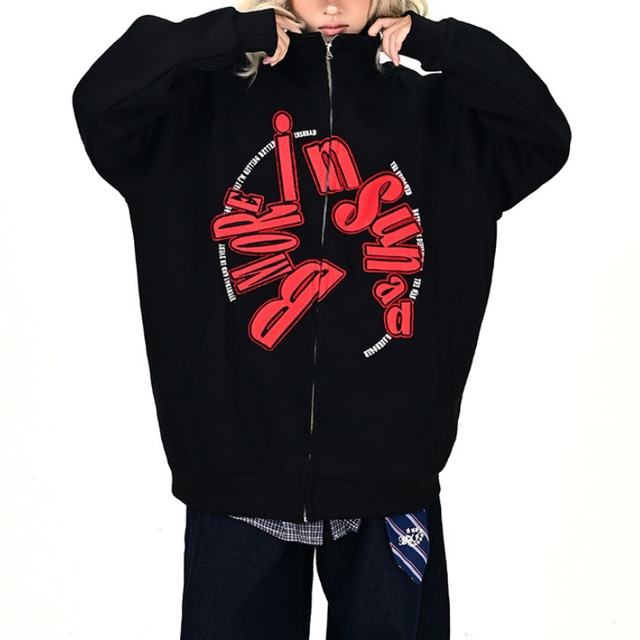 circle logo stand collar zip-up sweatshirt　サークルロゴスタンドカラージップアップスウェットシャツ　J1362