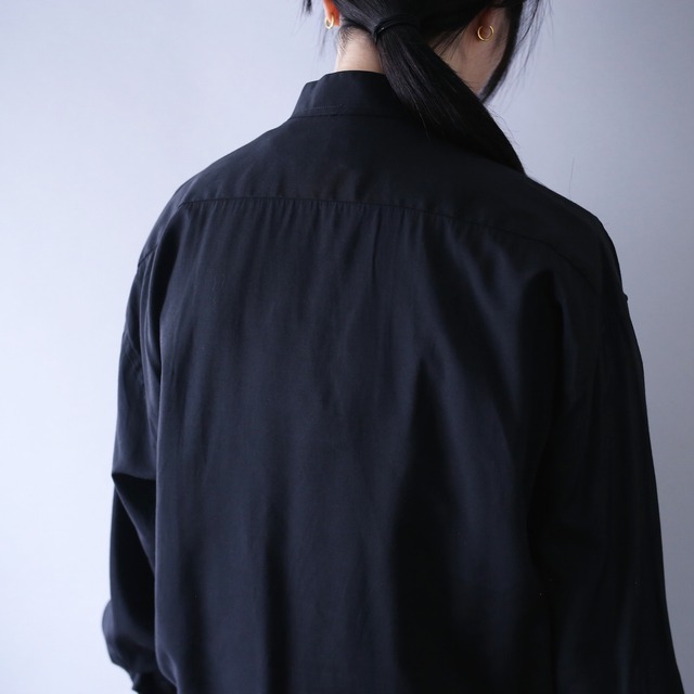"刺繍" elegant design fry-front band-collar minimal mode shirt