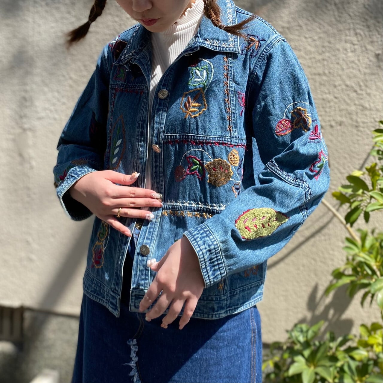 Vintage Denim Jacket 花柄 刺繍 デニムジャケット