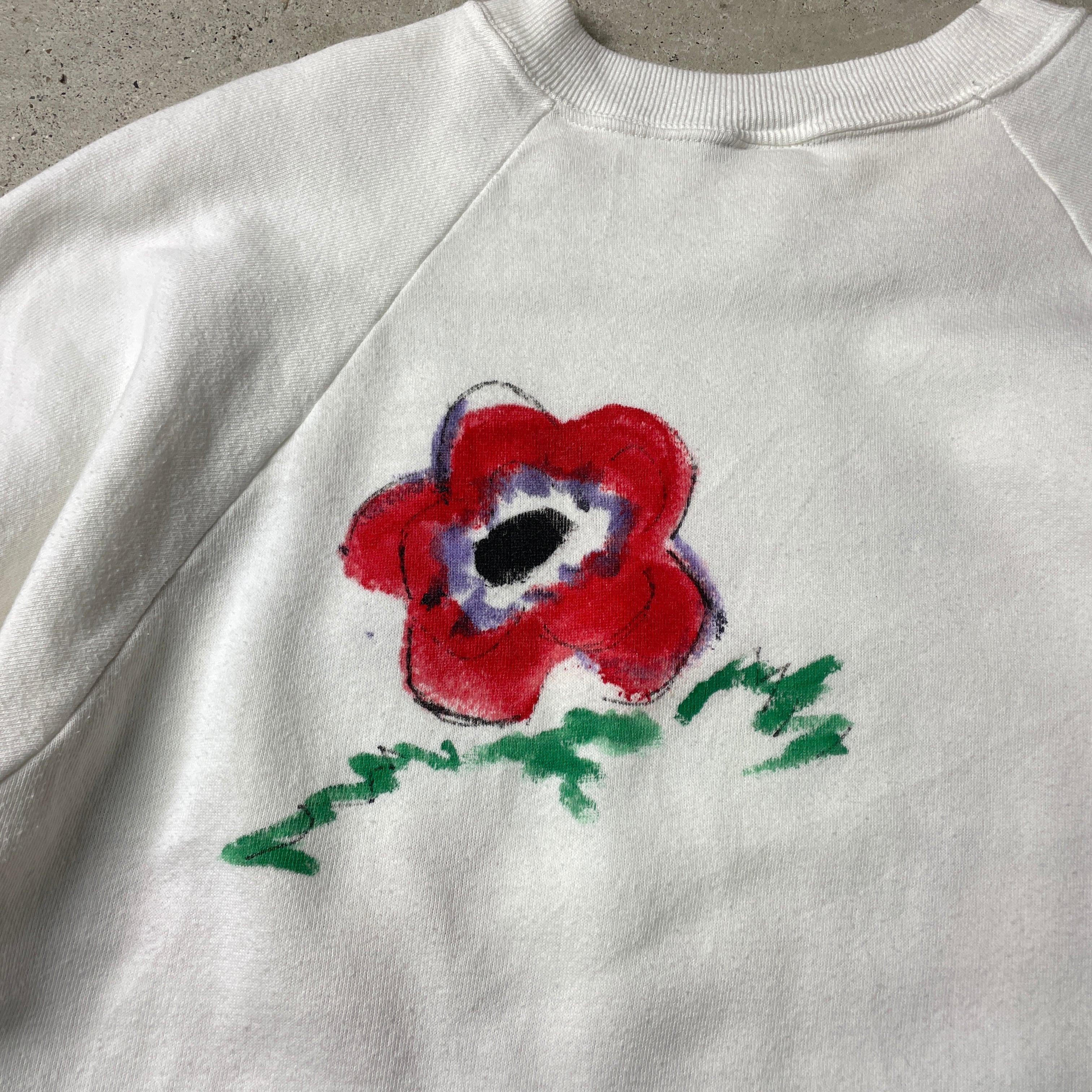 USA製 70〜80年代 花柄 ハンドペイント アート スウェットシャツ 