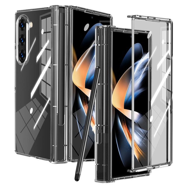 YDIHIHO 適合 Galaxy Z Fold5 用のケース ガラスフィルム sペン 付き Sペン内蔵収納 薄型 ヒンジ保護 クリア