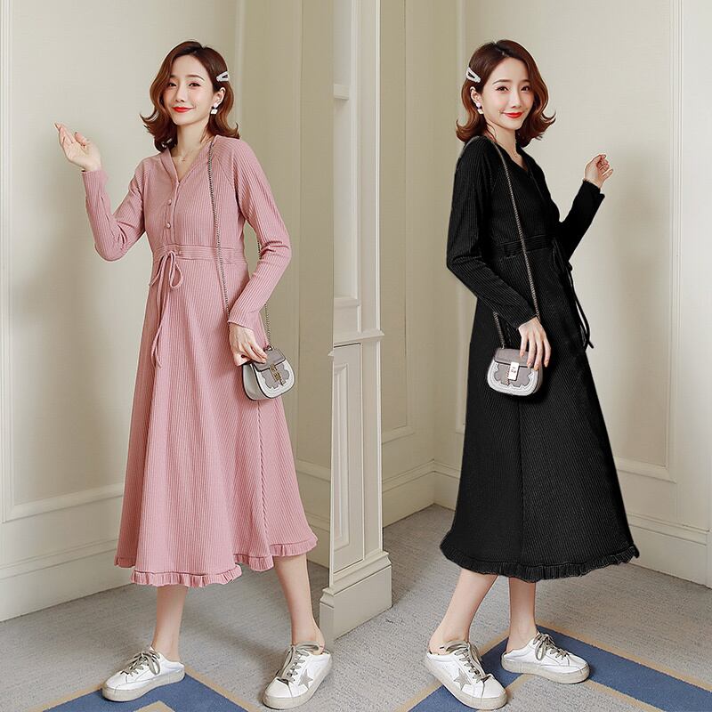 【新作】【送料無料】 母乳育児ドレス2020年妊娠中の女性の春のドレスのドレススリムで長いVネック、オープンボタン授乳 ロング スプリング 春物 AL expec383948348948