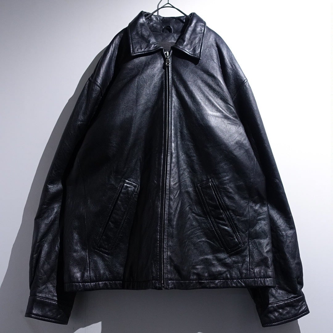 90s "WILSONS LEATHER" Black Leather Swing Top Blouson