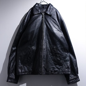 90s "WILSONS LEATHER" Black Leather Swing Top Blouson