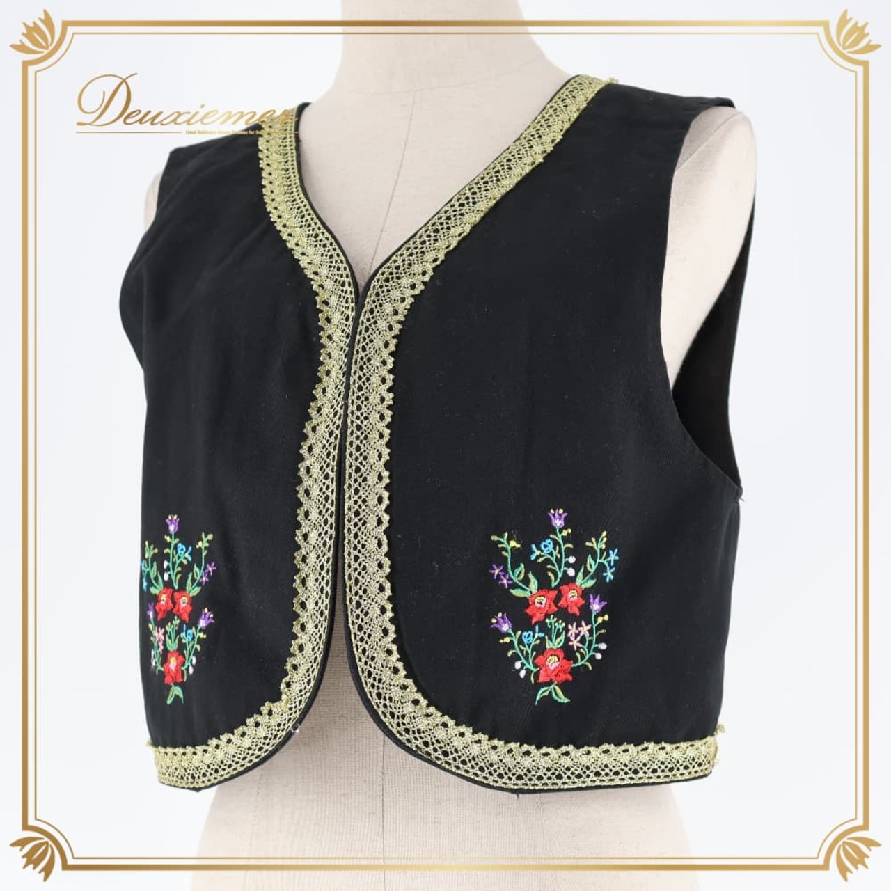 フォークダンス 衣装 Avivare アビバーレ ベスト ブラック系 花 刺繍 黒 金 緑 赤 黄 紫 カラフル シンプル チロリアン かわいい イベント ダンス衣装 レッスン 練習 ゴールド系 グリーン系 レッド系 イエロー系 ブルー系 ピンク系 パープル系