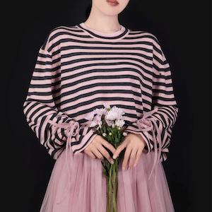 Three-dimensional striped sweater <4colors>