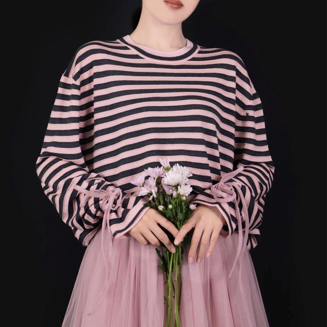 Three-dimensional striped sweater <4colors>