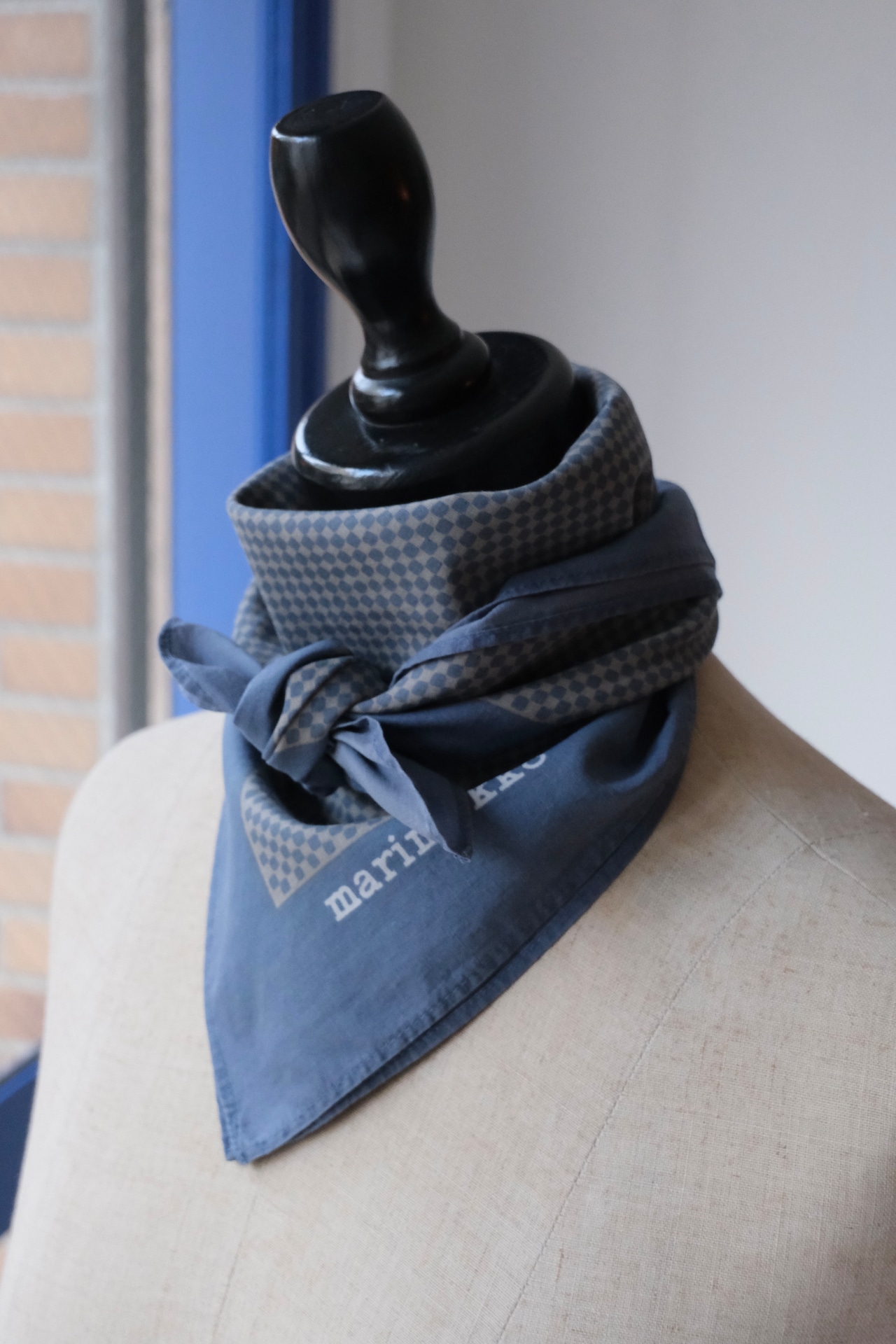 Marimekko blue grey geometric square cotton scarf