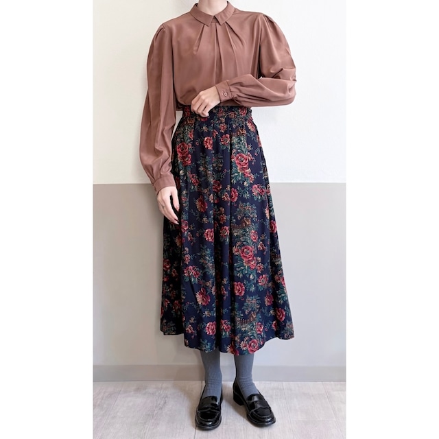 Navy Botanical Cottage Skirt