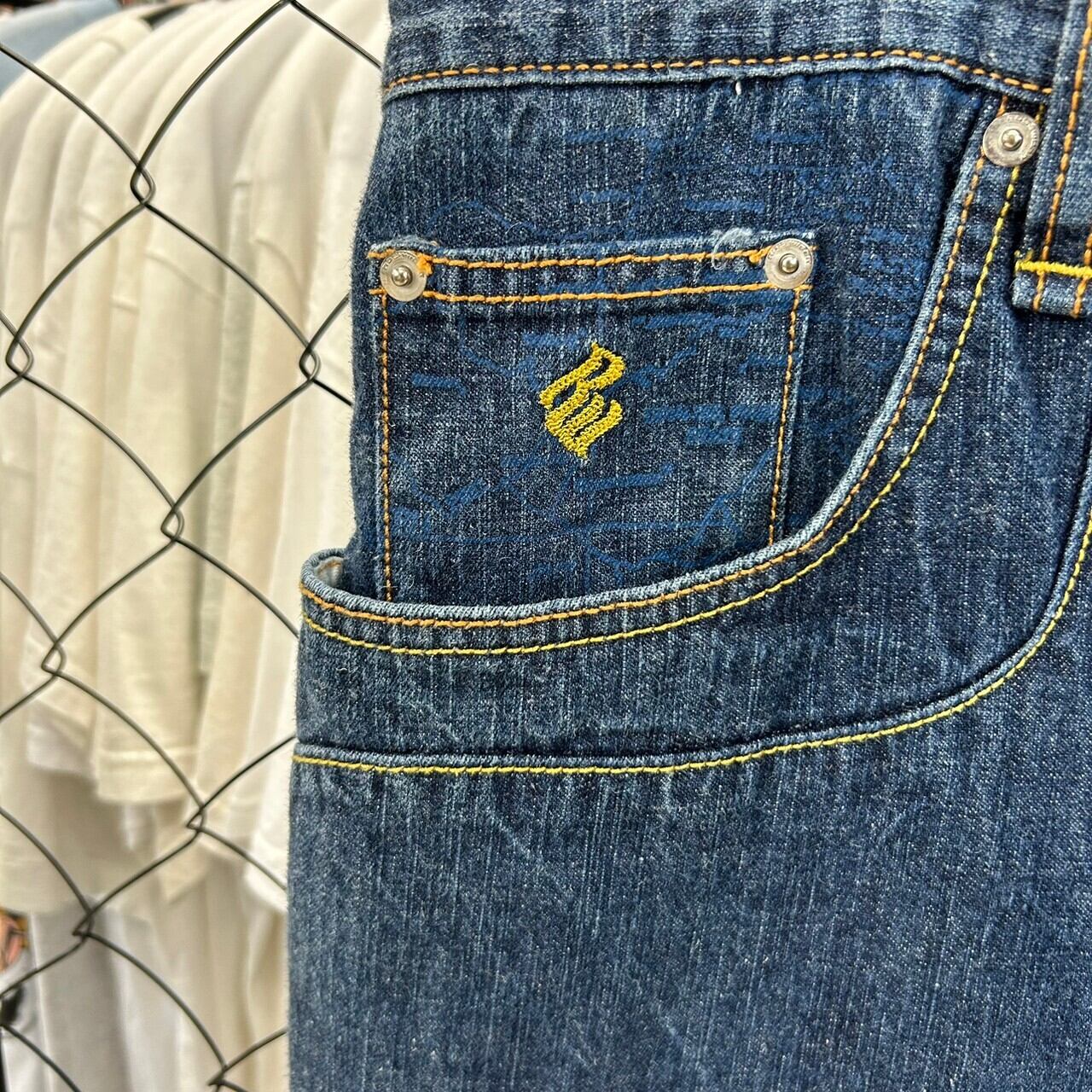 ひし型 【レアデザイン】ロカウェア ハーフデニムパンツ ショーツ 刺繍