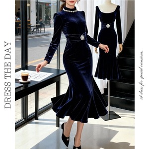 ビジュー装飾ベルベットマーメイドドレス D0230