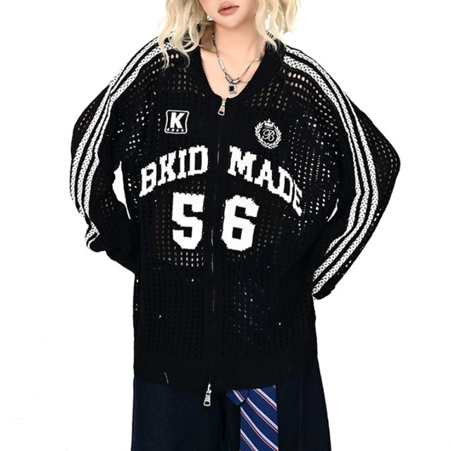 logo mesh zipper knit　ロゴメッシュジッパーニット　J1375