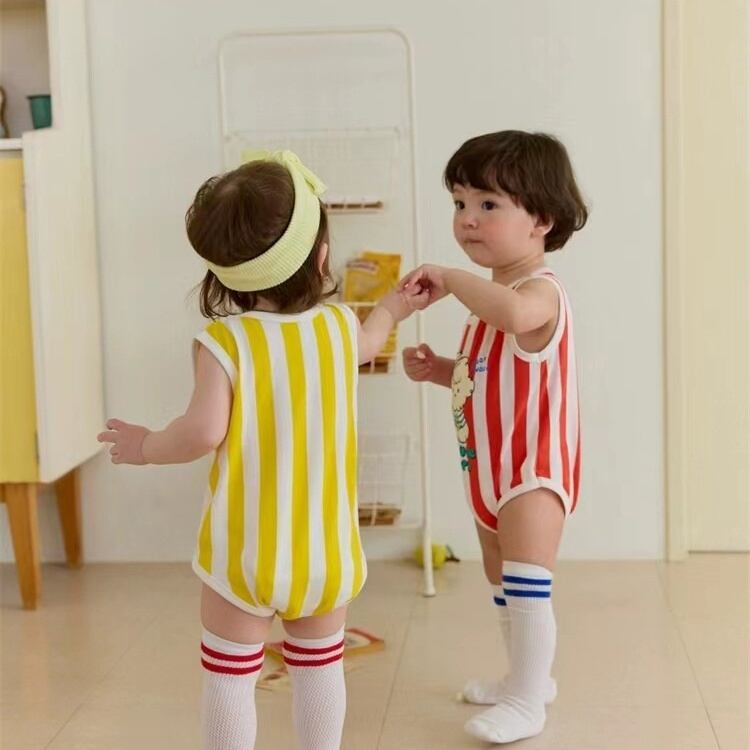 【BABY】my cute puppyストライプロンパース