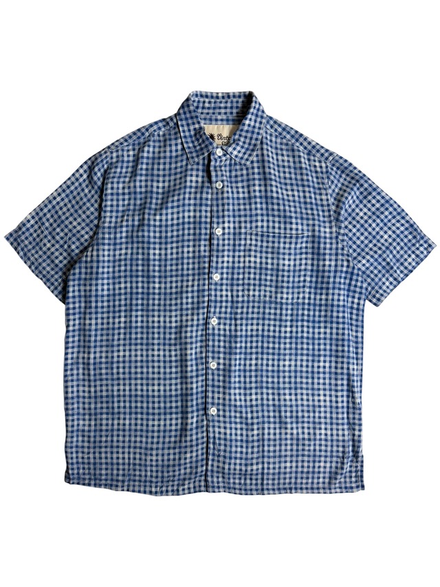 Vintage Silk Navy Blue Check Open Collar Shirt L