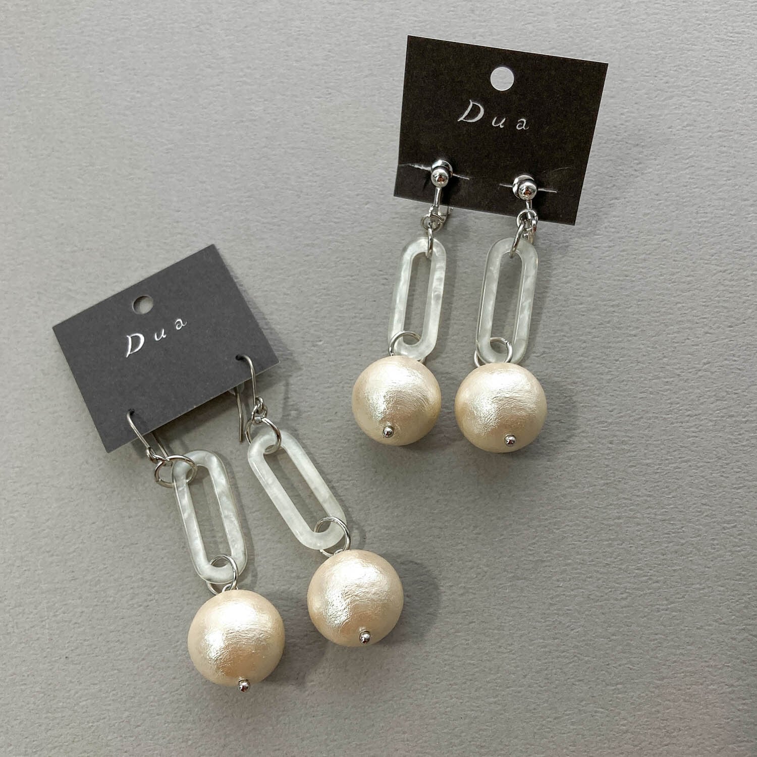 コットンパールと楕円フープのシンプル〈ピアス/イヤリング〉 | Dua