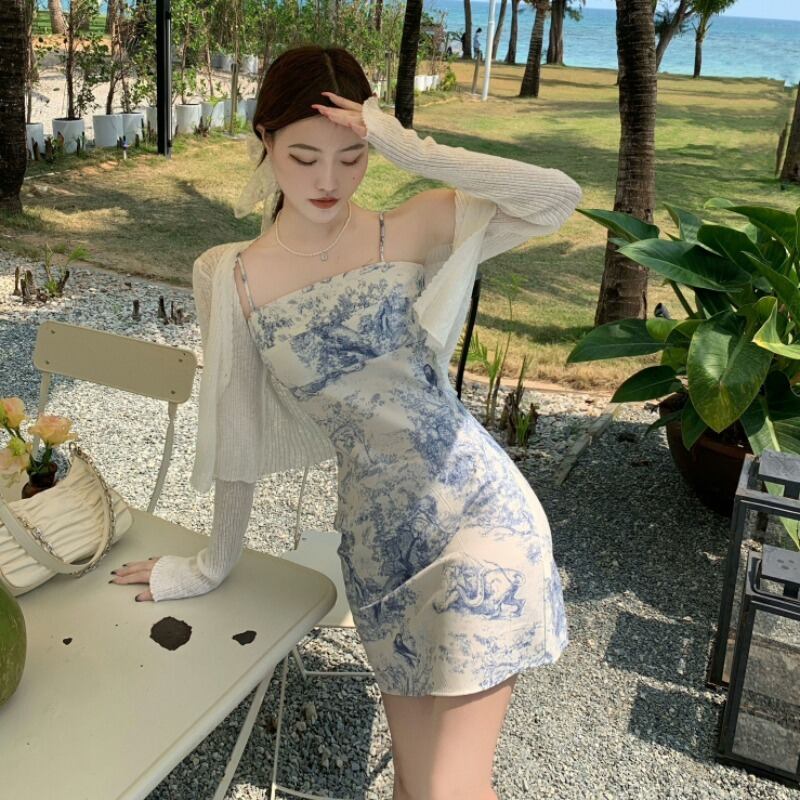 サマースタイルドレス ニットカーディガン 夏物 ハンチェンe30038059346